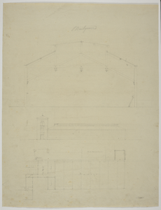 214949 Plattegrond en opstand van de manège Achter Clarenburg te Utrecht, met aanwijzingen voor een onuitgevoerd ...